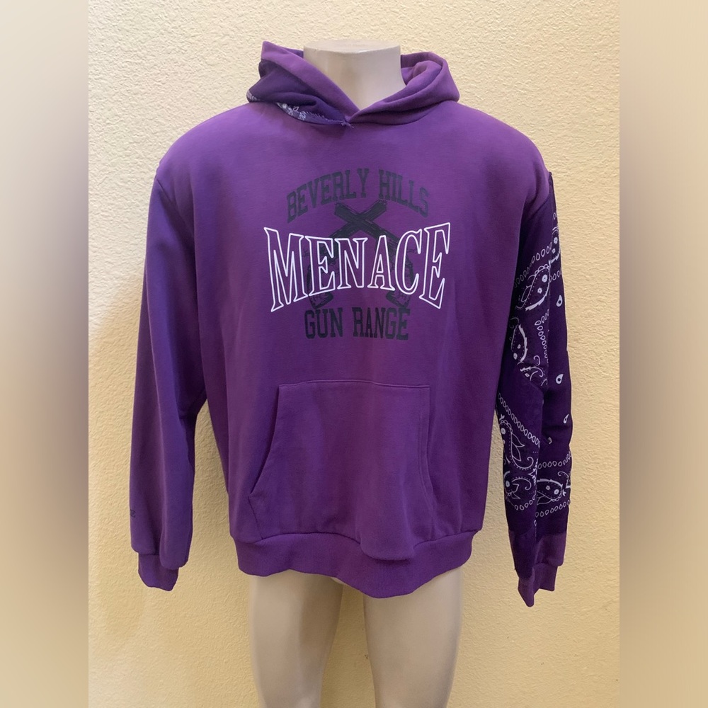 MENACE Men’s Size Medium Beverly Hills Gun Club Purple Bandana Hoodie